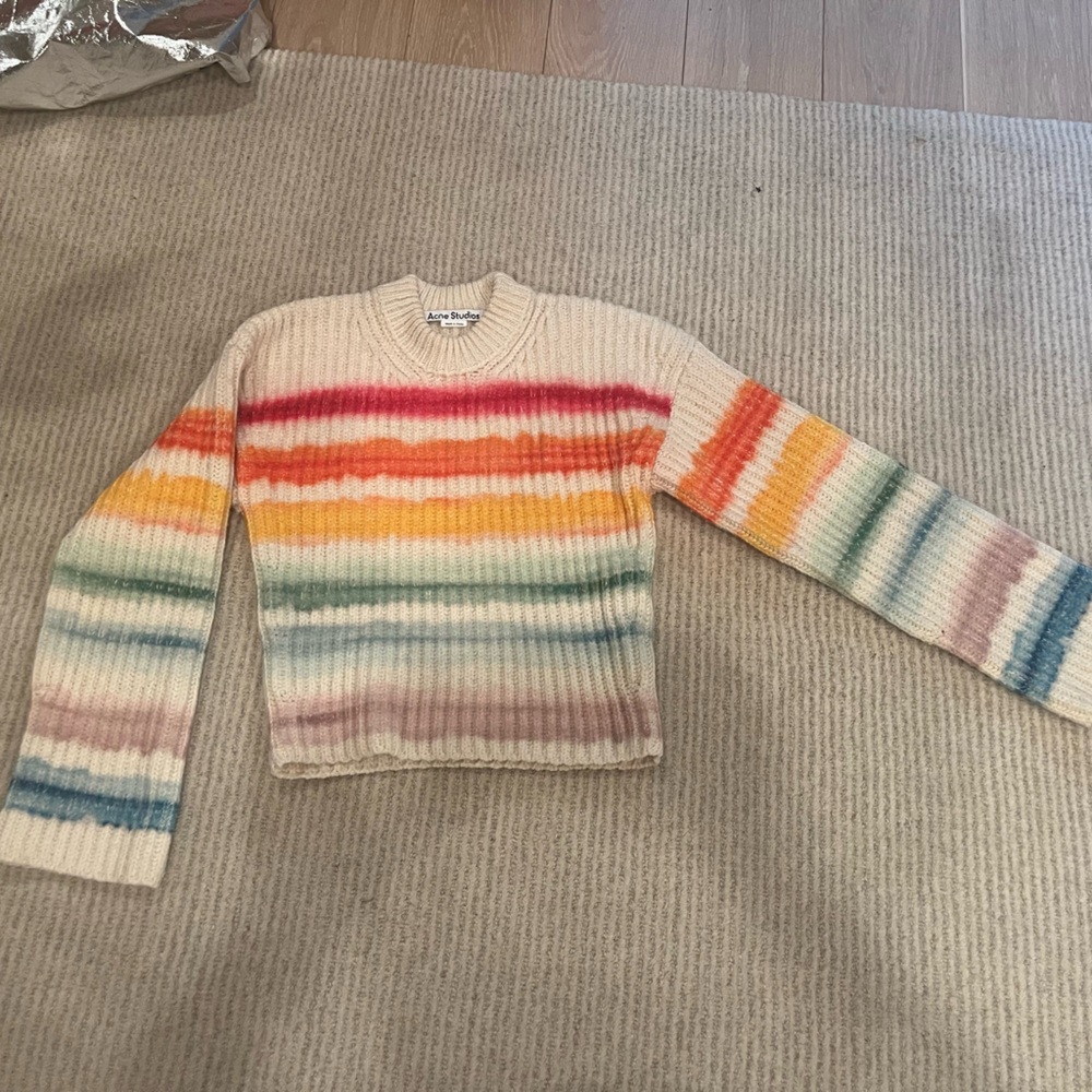 Acne Studios Cream Sweater with Rainbow Stripes